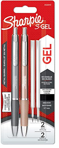 Sharpie S-Gel Gelstifte aus Metall | mittlere Spitze (0,7 mm) | Stahlgrau und Rotgold | schwarze Tinte | 2 Gelschreiber und 2 Ersatzminen für die Gelschreiber