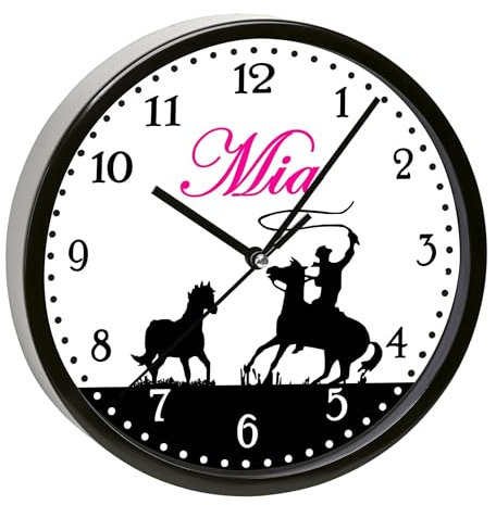 CreaDesign, Wanduhr Kinder personalisiert mit Name, Motiv Blumen braun, Rahmen Wanduhr schwarz, Ø 19,5 cm