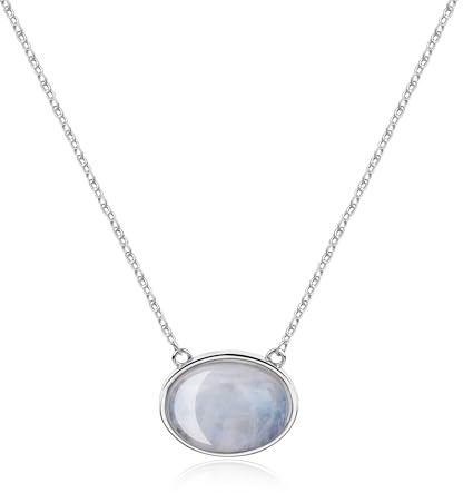 COAI Collier Chaîne Argent 925 Pendentif Ovale Pierre de Lune Femme