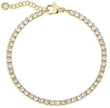 MEVECCO Bracelet for Women Gold Tennis Chain Round Zirconia Cut Faux Diamond 14K Gold Plated Dainty Simple Jewelry