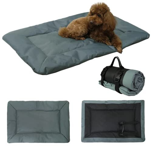bangminda Hundebett waschbare Hundedecke Hundematte für Reise Camping Outdoor wasserdichte Hundematte für Outdoor Faltbar Große Reisedecke für Haustier, 90x60 cm, Grau