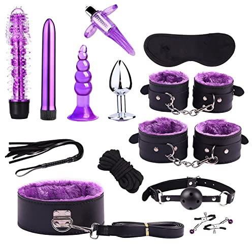 Set Bondage 13 Pezzi Legami Letto Con SM Manette Sesso Benda Frusta Morsetti Capezzoli Gag Plug Anale Set Giocattoli Sessuali Perfetto per Principianti e Coppie Esperte Bondage Set (Viola)