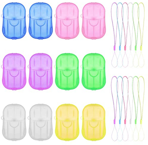 Keboyoe 240 Pcs Feuilles de Savon de Voyage12 Boîtes Feuilles de Savon en Papier Jetables Mini savon Jetable pour Camping Voyage et Plein air (6 couleurs)