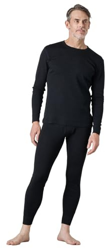 LAPASA Herren 100% Merinowolle Thermounterwäsche Set, Premium Merino Wolle Unterhemd & Unterhosen, warme Thermo Funktionsunterwäsche M31, Schwarz meliert (Warm M31), M