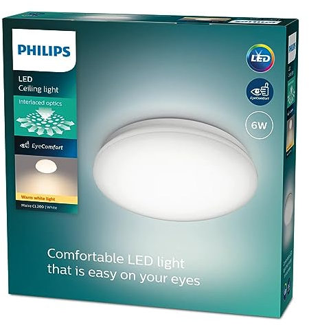 Philips LED Moire Deckenleuchte (6 W), LED Deckenleuchte mit warmweißem Licht, energiesparende Raumbeleuchtung mit EyeComfort, weiß