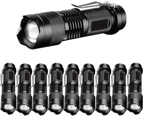 MVIOCS 10 Pieces LED Flashlights Torch, High Lumens Mini Flashlight Waterproof Pocket Flash Light with 3 Modes, Adjustable Focus Zoomable for Camping, Hiking, Indoor, Outdoor, Home Use