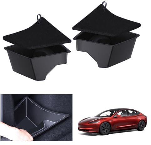 GAFAT Neu Tesla Model 3 Highland 2024 2025 Kofferraum Organizer, TPE Wasserdicht Kofferraum Aufbewahrungsbox Ablage für Kofferraumseitige, mit Beflockung Deckel, Model 3 Zubehör 2024 [2 Stück]