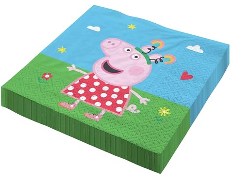 Party Factory `Peppa Wutz´ 20 Papier Servietten, 33x33cm, bunt, 3-lagig, Einwegservietten für Kindergeburtstag oder Mottoparty | bunt, 3-lagig, Einwegservietten, für Kindergeburtstag oder Mottoparty