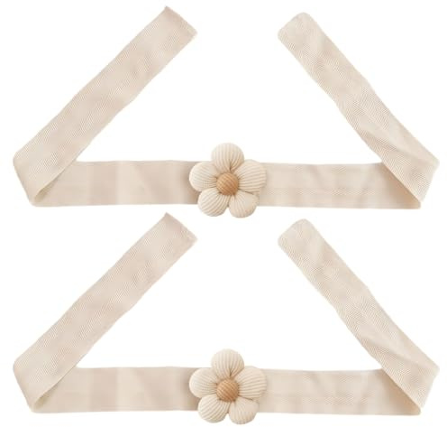 HZAOPZE 2 pcs Vorhang Raffhalter Gardinenband, Niedlich Blumen Gardinenclips Vorhanghalter, Gardinen Seil für Haus Kinderzimmer Deko (Beige, Blumen)