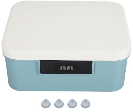 Coffre de Rangement Verrouillable D'une Capacité de 9 L, Organisateur de Documents, Boîte de Verrouillage de Stockage de Mot de Passe à Double Couche avec Verrouillage par Mot de Passe,(lac bleu)