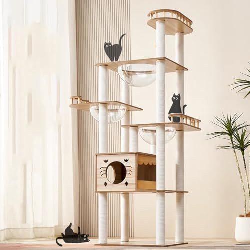 Torre de Gato Grande de Madera Estacionaria Elegante con Plataforma de Observación - Parque Infantil para Gatos Adultos y Medianos - Altura 180 cm Estable