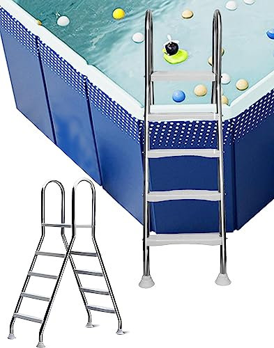 Escalera de piscina de 4 escalones para piscina elevada, escaleras de seguridad para piscina elevada con escalones grandes, escalones de piscina antideslizantes de acero inoxidable extraíbles para b