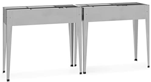 Makastle Lot de 2 Jardinière sur Pieds Carré à Plantes en Bois Carré Potager sur Pieds pour Extérieur, Bac de Culture Surélevé, Acier galvanisé 100,5 x 40,5 x 90 cm