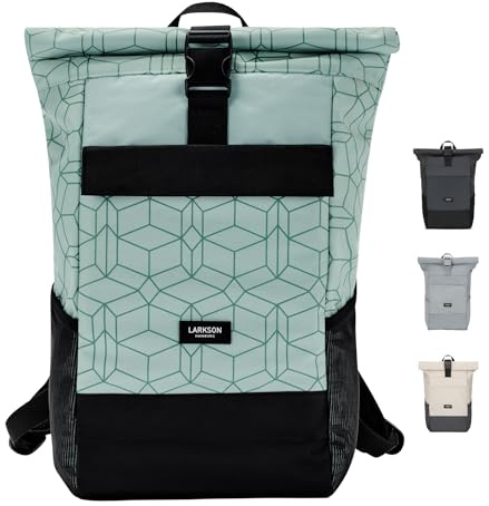 LARKSON Rucksack Damen Herren Mint - No 4 - Rolltop Backpack mit Laptopfach Uni, Arbeit & Fahrrad - Großer Reiserucksack - Wasserabweisend