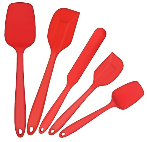 Herogo Silicone Spatula Spoon Set of 5, Food Grade Kitchen Utensils for Cooking, Heat Resistant Rubber Spatulas, Non-Stick Kitchenware, Perfect for Mixing and Baking, One-piece Design, Dishwasher Safe
