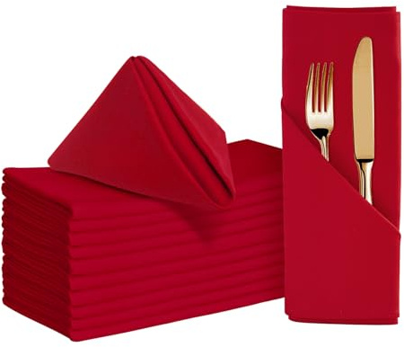 BALCONY & FALCON Baumwollservietten 50x50cm Weich und saugfähig Waschbar Faltbare Servietten Geeignet für Hochzeiten Feste Familienfeiern Hotels Partys Packung 12 Stück Rot