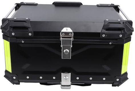 Fabater Universelles Motorrad-Topcase, 65 L Motorrad-Heckbox mit Reflektierendem Aufkleber und Schloss, Heckbox aus Aluminiumlegierung, Motorrad-Aufbewahrungsbox für Helm, Gepäck (Black)