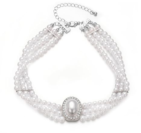 Aleasha Perlenkette Damen Hochzeit Mehrreihig 3 reihig Silber Perlen Choker Weiß Mehrschichtige Halskette Schmuck