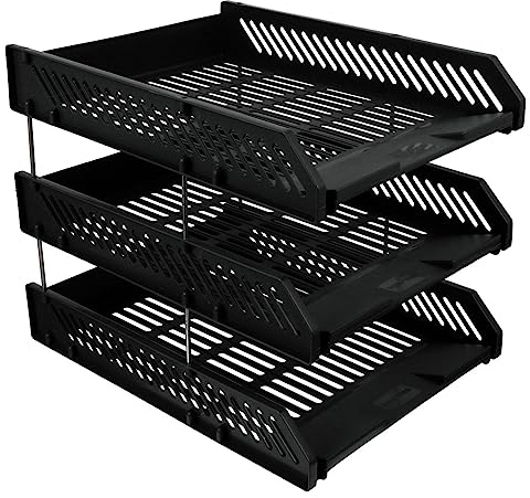 VILLCASE 3 Tier File Rack Desktop Document Organizer with Modern Design and Classic Finish Black Plastic Office File Holder for Home and Counter Tops for Organizing