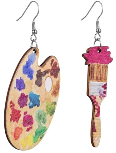 OATIPHO 1 Paire Coloré Peinture Boucles D'Oreilles Asymétriques Bois