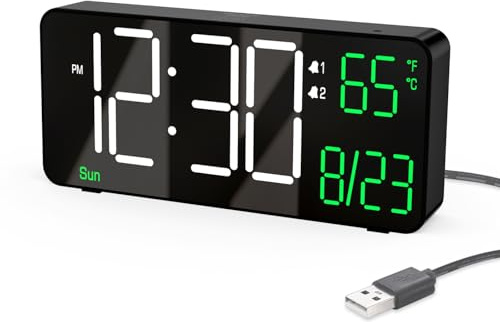 KOSUMOSU Digitale Weckuhren für Schlafzimmer. 6,7-Zoll Schwarze Digitaluhr,automatische Dimmung,zeigt Datum, Wochentag, Sekunden oder Raumtemperatur. Tischuhr für Wohnzimmer, LED-Weckuhr mit Kalender