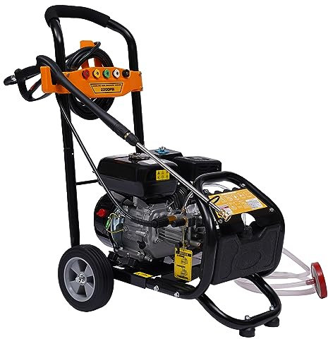 Rondella a benzina, pulitrice a vapore, set industriale, benzina, idropulitrice, 5 diversi ugelli per auto, recinzioni, cortili, marciapiedi, vialetti, 7,5 HP nero
