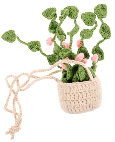 QUMIIRITY Crochet Hanging Plant Basket Ornament Unique Home Decor Car Interior Pendant Handmade Wall Hanging for Creative Decoration for Friends and Family