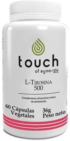 TOUCH OF SYNERGY – L-TIROSINA 500 MG – Apoyo para la Concentración, Memoria y Estado de Ánimo – Producción de Dopamina y Energía Mental – 60 Cápsulas Vegetales
