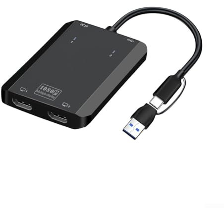 Hasaller Adaptateurs HD USB C ou USB A 3.0 vers double moniteur US-B C vers double HD-MI adaptateur 1080p @ 60 Hz HD-MI Splitter convertisseur vidéo Hub pour deux moniteurs pour ordinateurs portables