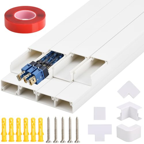 BATINO Kit de goulottes pour câbles électriques, rangement mural autocollant pour câbles électriques, cache-câbles, gestion des câbles pour cacher les cordons d'alimentation TV à domicile ou au bureau