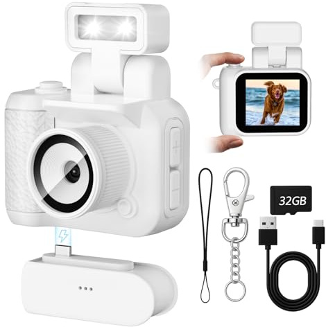 Mini Digital Camera, Keychina Camera with 1080P HD Video Recorder, 1.44 Display Screen Micro Camera with 32G Card, Flippable Flash, Muliple Filers