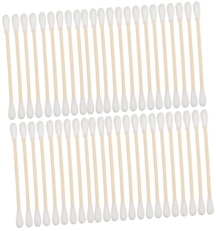 TOPBATHY Multifunktionale Doppelseitige Wattestäbchen aus Bambus 100 Stück Präzise Make Up und Ohr Reinigung Tragbare Holzstäbchen für Beauty und Elektronik Reinigung