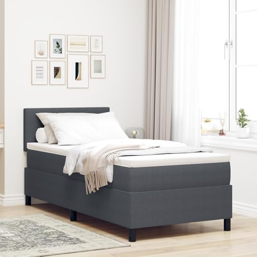 Teenpull Letto a molle con materasso in memory foam a 5 zone, grigio scuro, 80 x 200 cm, tessuto a coste, testiera inclusa, per camera da letto