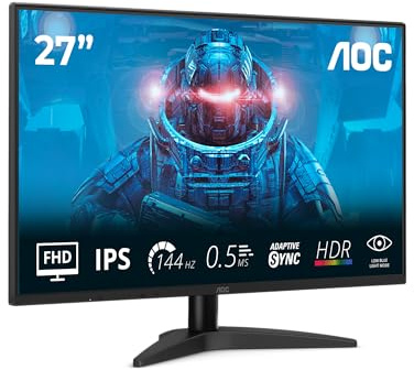 AOC Monitor da gioco 27B36X da 27 pollici FHD, 144 Hz, IPS, MPRT da 0,5 ms, sincronizzazione adattiva, HDR10, (1920 x 1080, HDMI 1x 1.4, DP 1x 1.4), nero