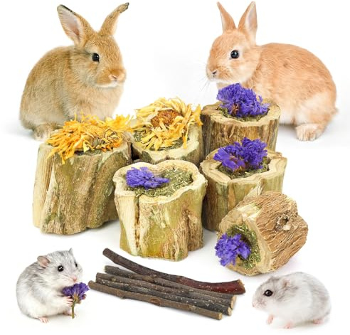 Kaninchen Kauspielzeug für Zähne,Kaninchen Papaya Holz Snack Zahnpflege Molar Apfelholzstäbchen Kauspielzeug für Kaninchen, Meerschweinchen, Hamster, Chinchilla, Zwergkaninchen (100g, Blumen)