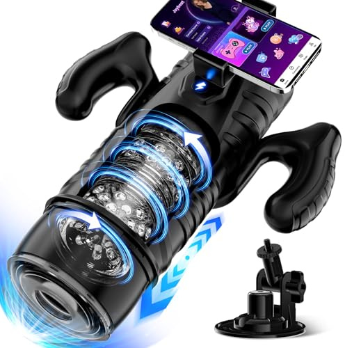 Honeyexp Masturbieren für Männer AI-Interaktion Masturbator mit Griff, Telefonhalterung und Saugnapfbasis, Sex Spielzeug für die Männer 7 Modi Teleskopfunktion und Rotation App-Steuerung Masturbatoren