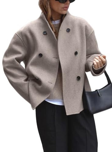 ticticlily Cappotto Donna Invernale Giacca in Lana Giacche Corte Oversize Maniche Lunghe Colletto Rialzato con Doppio Pulsante Cappotti con Tasche Trench-Coat A Albicocca M