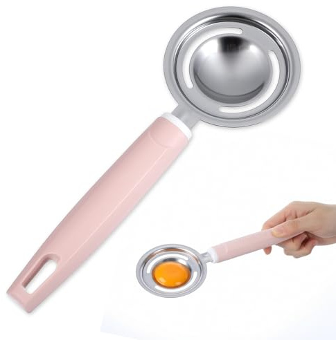 Elegaperma 20,5 cm äggseparator i rostfritt stål, proteinseparator med rosa handtag, äggulaseparator, hållbar äggula separator med längd för bakning, matlagning och förberedelse