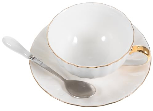 NUOBESTY Juego de Taza de Porcelana Ósea 220 Ml, Color Puro Borde, Incluye Platillo, Set Vintage para Espresso, Capuchino y Té, Adecuado para Uso Doméstico y Reuniones