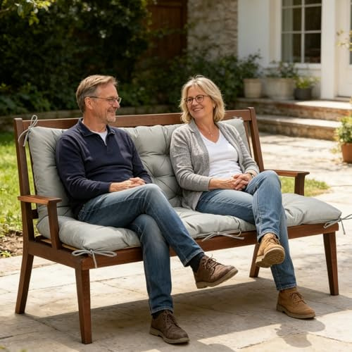 Yigowyigo Bankauflage Sitzkissen für 2/3/4-Sitzer Gartenbank 120x100x10cm mit Bändern Rückenkissen weich, wasserfest, für Sitzbank Gartenbank Gartenmöbel Hollywoodschaukeln Dunkelgrau (Grau)