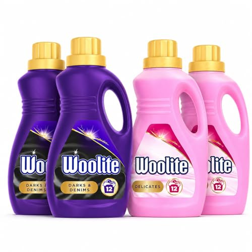 Woolite Laundry Detergent Liquid | Hand & Machine Wash, 48 Washes | Pack of 4x 750ml (2x for Delicates & 2x for Dark Fabrics & Denim)
