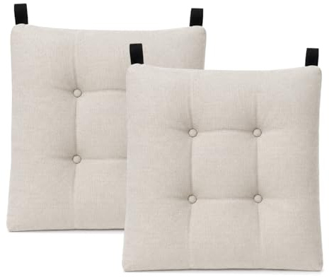 MERCURY TEXTIL- Pack de 2 Cojines para Silla 40x40x8cm (Pack 2, Beige) | Acolchados, Relleno de Copos de Poliuretano con Cintas de Sujeción Antideslizantes, Interior y Exterior. Fabricado en España