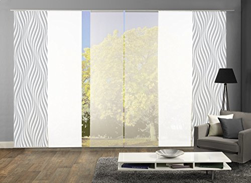 wohnfuehlidee 6er-Set Flächenvorhang, Deko Blickdicht, Jennifer, Höhe 245 cm, 2X Dessin grau / 2X Uni weiß Blickdicht / 2X Uni weiß halbtransparent