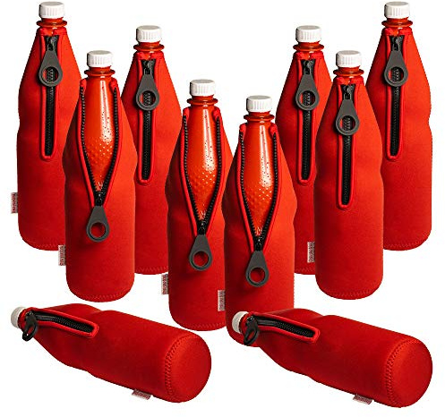 DRESS-YOUR-DRINK Enfriador de botellas de 0,7 – 1,0 L para botellas de vidrio y PET, neopreno, enfriador de bebidas, (rojo, 10)