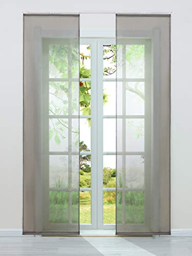 HeichkelL Schiebegardinen 2er-Set Einfarbige Flächenvorhänge Gardine Voile Halbtransparenter Schiebevorhang, Klettband und Beschwerungsstangen, Braun, Jedes Stück BxH 57x175 cm