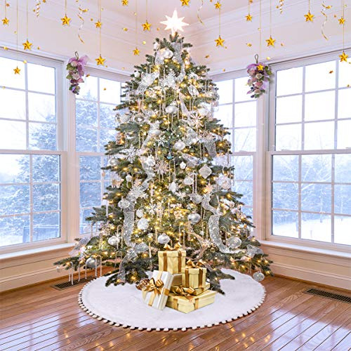 Weihnachtsbaum Rock Weiß Weihnachtsbaumdecke Rund Plüsch Weihnachtsbaum Rock Groß Fell Christbaumdecke Christbaumständer Teppich Baumdecke Weihnachtsbaum Deko, 122 cm