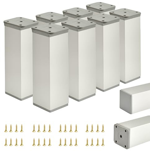 ALUSFERA Möbelfüße Verstellbar – 8er Set – Schrankfüsse mit Elegantes Design – Füße für Möbel 40 x 40 x 120 mm Einfache Montage mit Komplettem Schraubenset