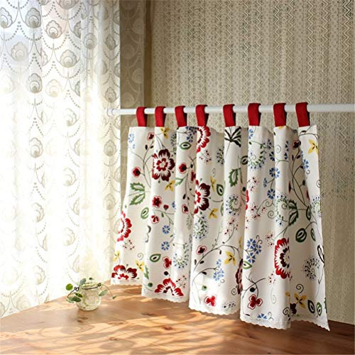 ACMHNC Scheibengardine Landhausstil Vintage Bedruckte Küchenvorhang Bistrogardine Kurzgardine mit Schlaufen Moderne Halbtransparente Fensterdekorationen,W x H 140x100cm