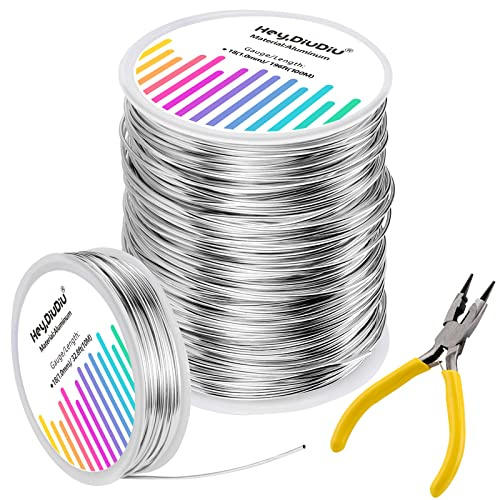 3 Pcs Craft Wire Kit,18 Gauge/328ft(100M)/+18 Gauge/32ft(10M)+1 Pliers, Anodized Aluminum Wire,Bendablefor Jewelry Making,Bendable Metal Sculpting Wire(Sliver,1.0mm)