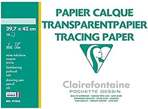 Clairefontaine 96883C - Pochette per Disegno scolastico - 10 Fogli Carta da lucido altamente trasparente- A3 29,7x42 cm 70/75g - Ideale per il Disegno tecnico